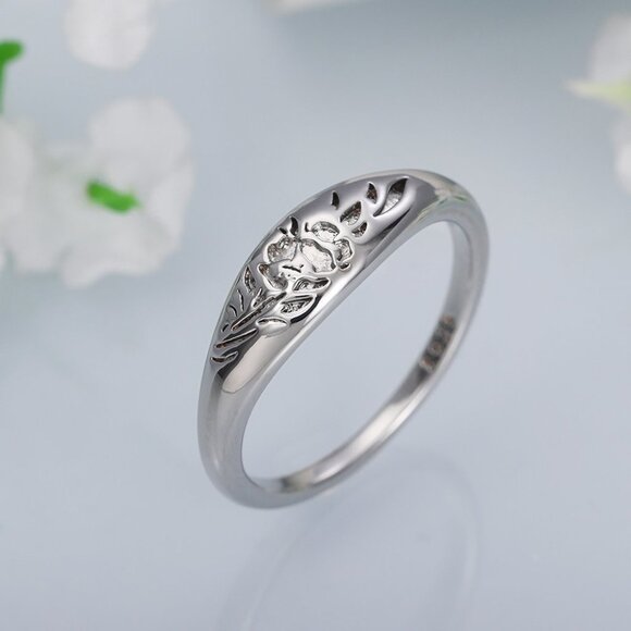 🔥925 Silver Plated Flower Carved Unique Vintage Rings for Women, L027 - Picture 3 of 7